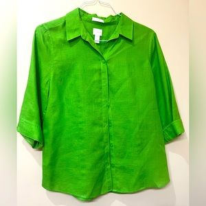 Chicos, size 1, 100% linen tunic, green, no iron, like new, used once.